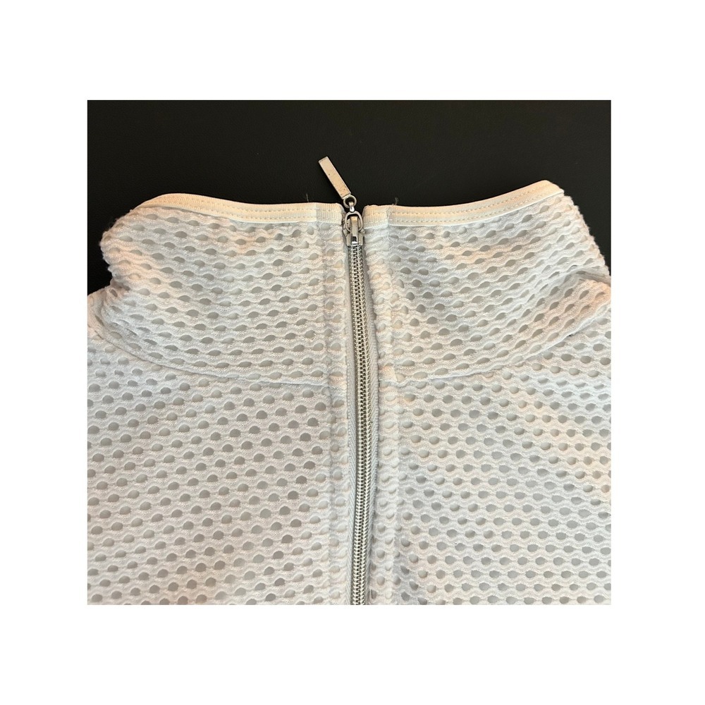 White Mesh Short Sleeve Full Zip Mock Neck High Low Top Size P (1226) - Picture 3 of 11